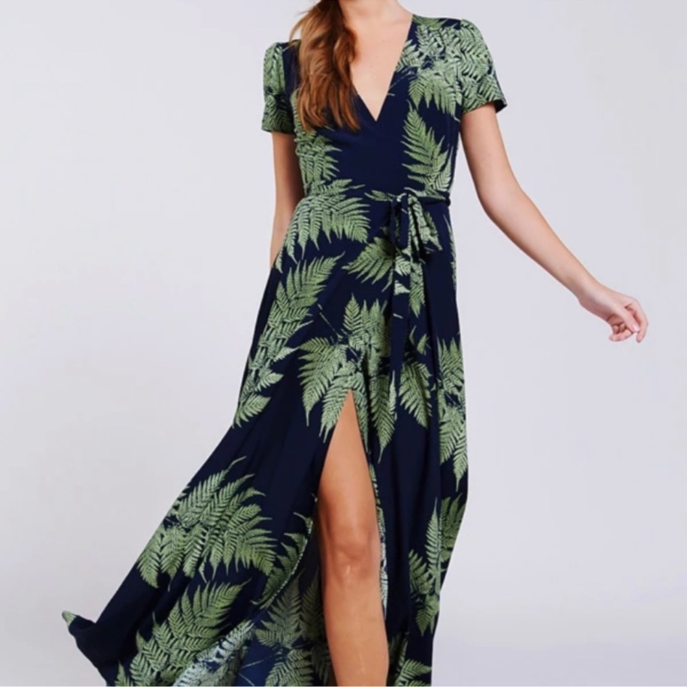 Aakaa Tropical Palm Leaf Wrap Dress NWT